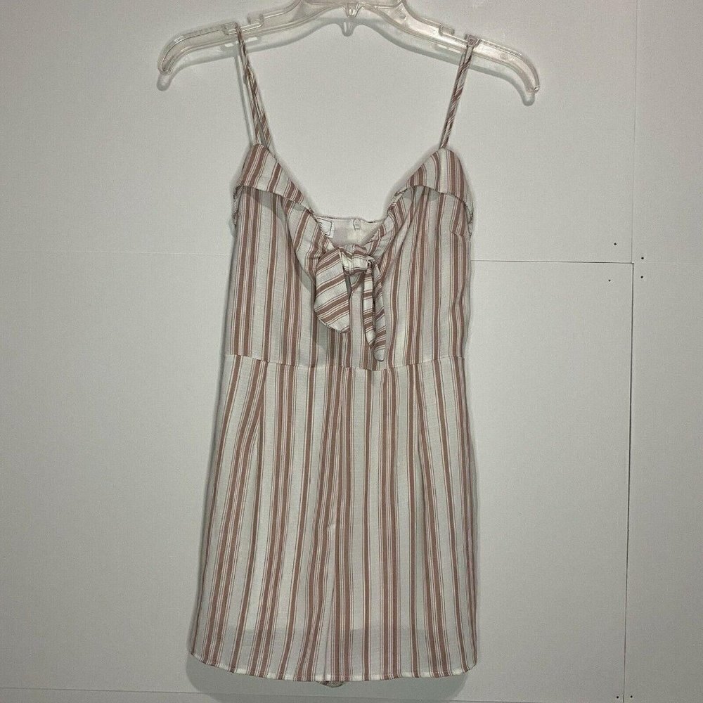 Sage The Label Women’s XS Linen Romper Spaghetti Straps White Pink Stripes